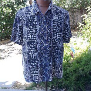 Gray & Black Short Sleeve Snake Alligator Print Button Down Shirt Plus Size 18